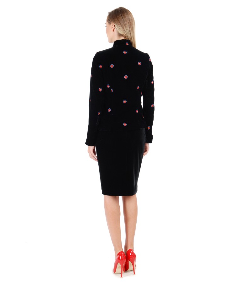 Sacou din catifea brodata cu fusta creion din catifea