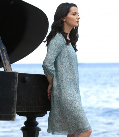 Rochie lejera din viscoza imprimata si cu aplicatie de cristale