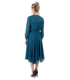 Rochie din voal cu furou din saten si aplicatie de cristale pe maneca