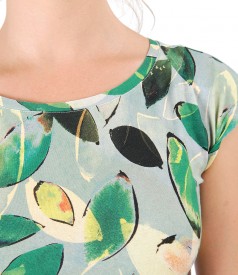 Rochie din jerse subtire imprimat cu motive florale