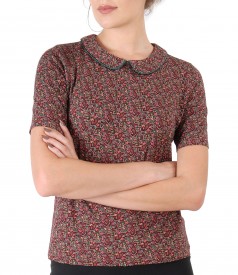 Bluza eleganta din jerse elastic imprimat cu motive florale