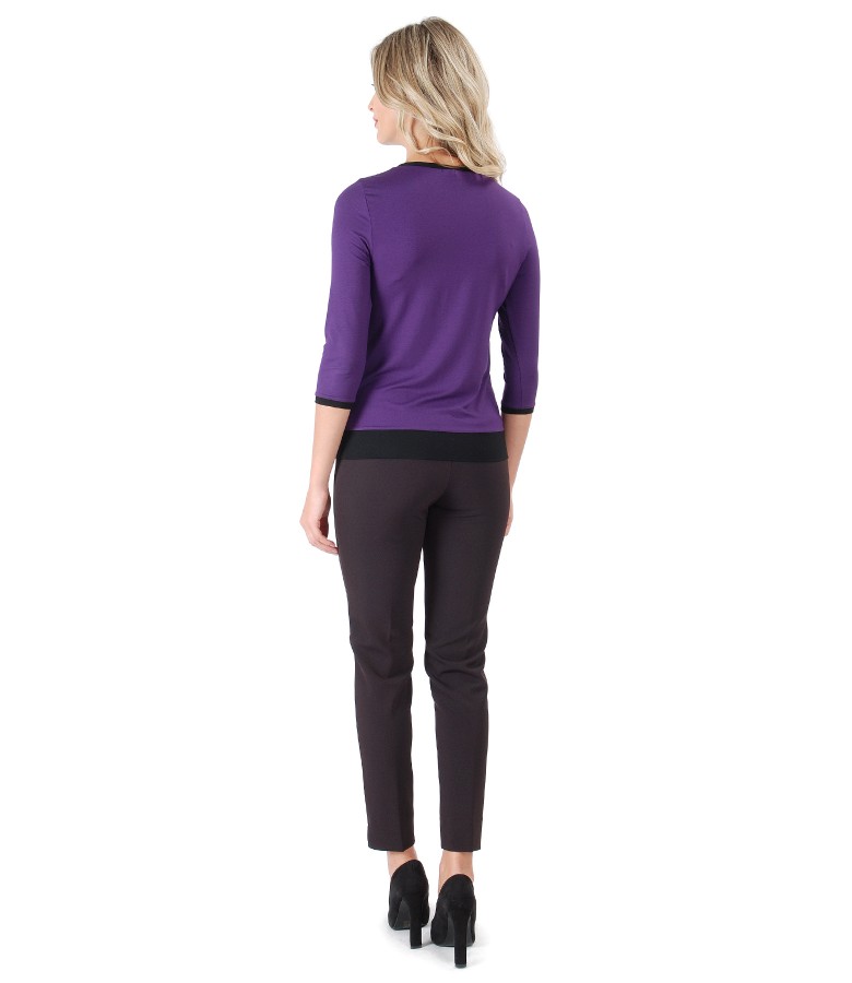 Bluza din jerse cu ornament pe fata si pantaloni pana