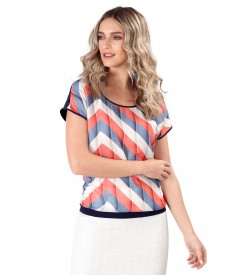 Bluza cu fata din voal imprimat cu voal