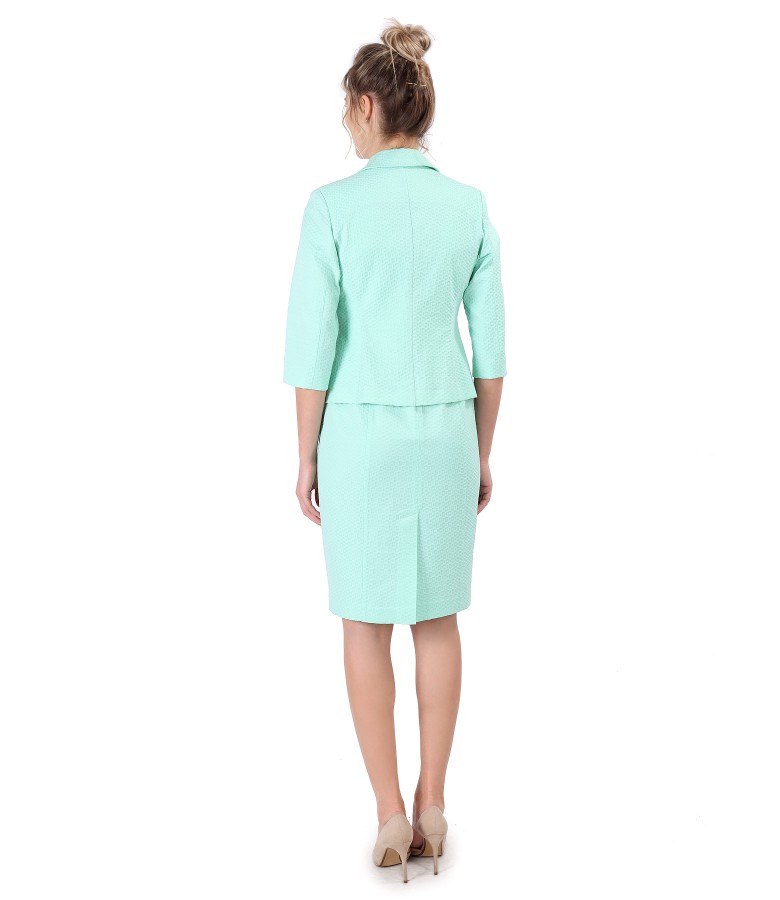 Tinuta office cu sacou si rochie midi din bumbac texturat
