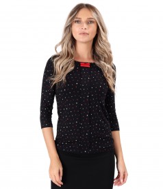 Bluza din jerse elastic cu funda din rips la decolteu