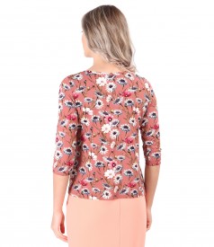 Bluza din jerse elastic imprimat cu motive florale