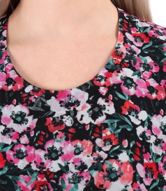 Rochie cu volane din voal imprimat cu motive florale