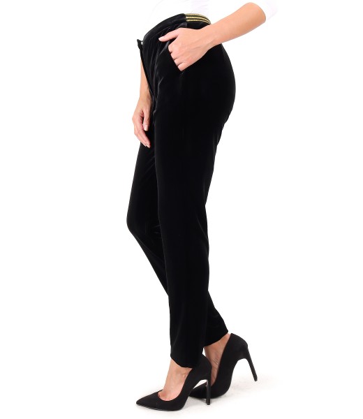 Pantaloni din catifea elastica neagra cu elastic in talie