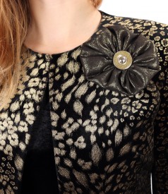 Bolero din catifea elastica imprimata cu brosa detasabila