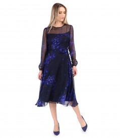 Rochie midi din voal imprimat digital cu motive florale