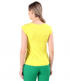 Bluza eleganta din jerse elastic cu floare la decolteu