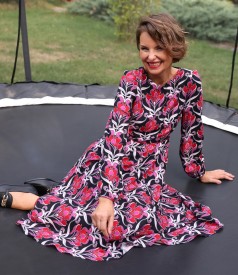 Rochie midi din viscoza plina imprimata cu motive florale