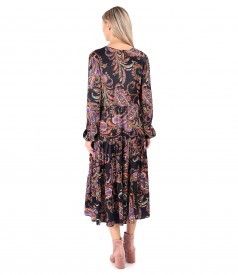 Rochie midi cu volane din saten de viscoza
