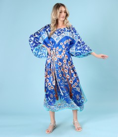 Rochie caftan din matase naturala fina cu cordon in talie