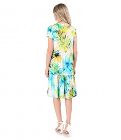 Rochie eleganta cu volane din viscoza imprimata cu motive florale