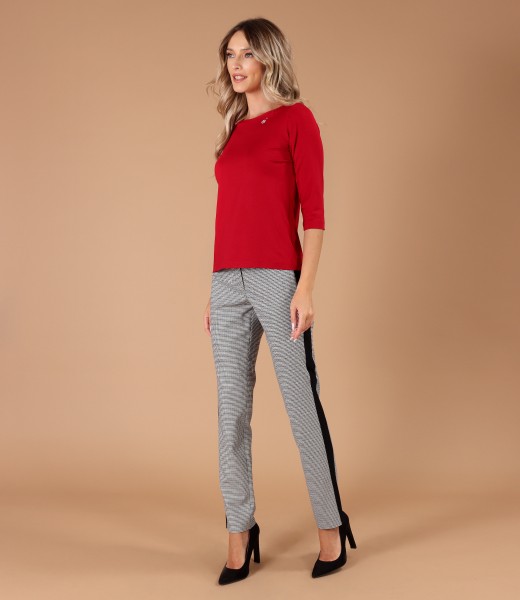 Bluza din jerse elastic cu pantaloni pana cu vipusca in contrast