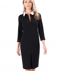 Rochie office din jerse elastic gros cu guler alb