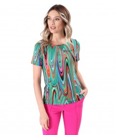 Bluza din jerse elastic imprimat cu motive geometrice