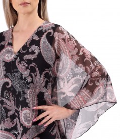 Rochie fluture din voal fin imprimat cu motive paisley