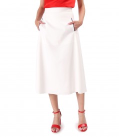 Fusta semiclos din bumbac elastic cu aspect catifelat