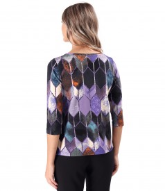 Bluza din jerse elastic imprimat cu motive geometrice
