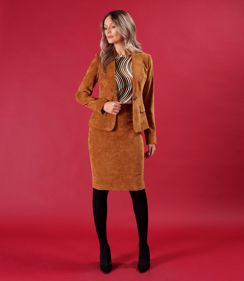 Fusta office creion din stofa cu aspect catifelat