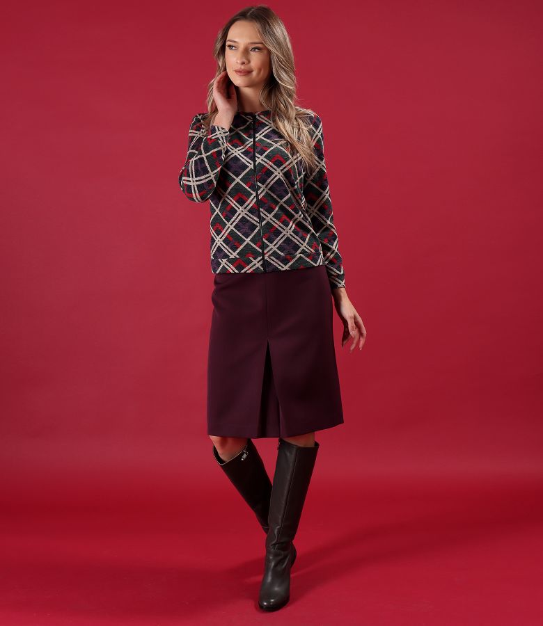 Fusta evazata din stofa elastica cu viscoza