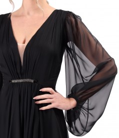 Rochie lunga de seara din voal uni