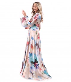 Rochie lunga de seara din voal imprimat