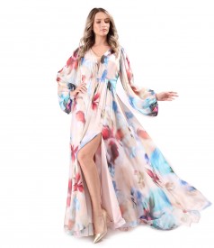 Rochie lunga de seara din voal imprimat