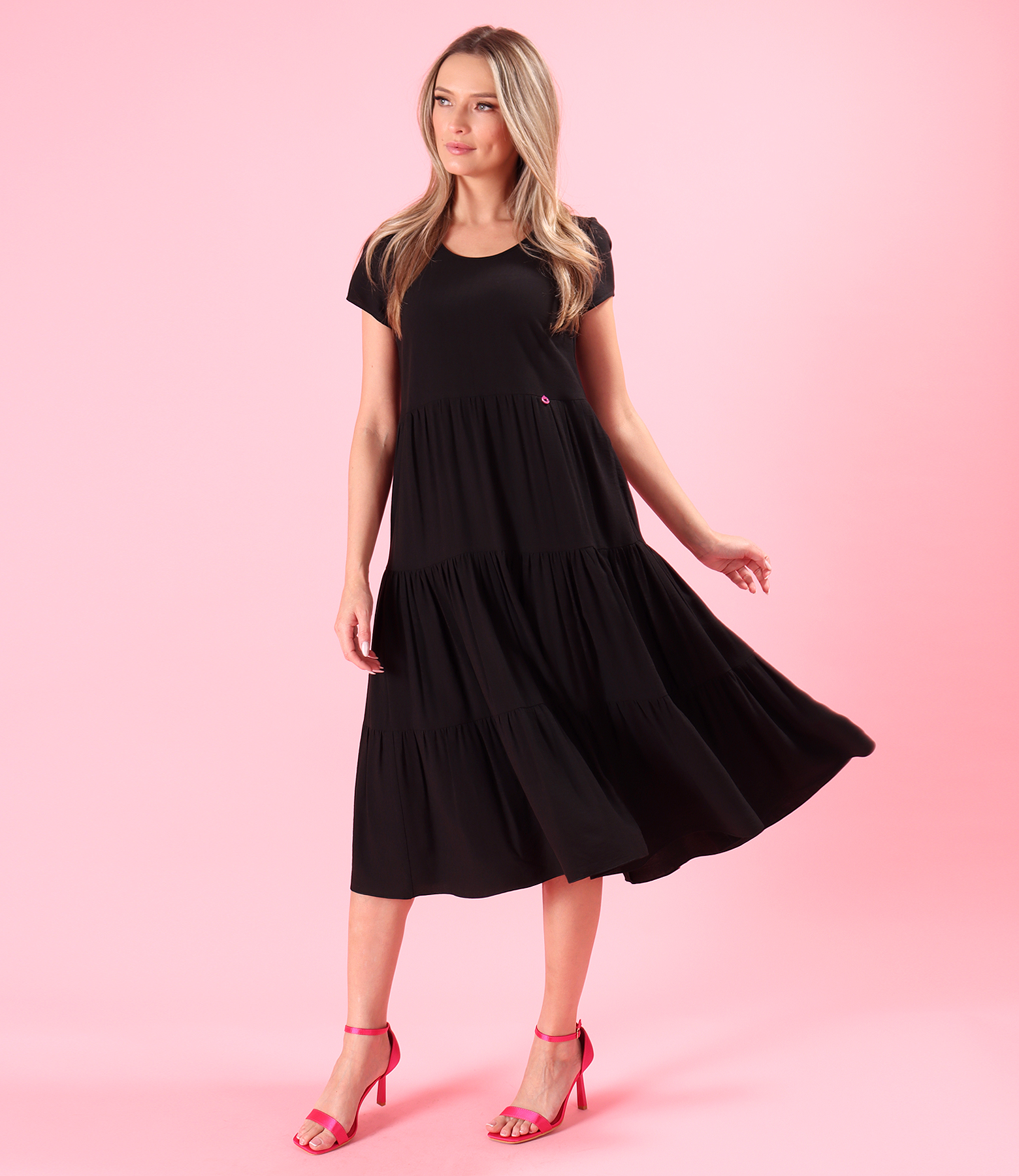Rochie midi cu volane din viscoza usor creponata