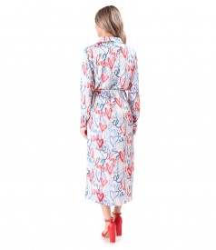 Rochie lunga tip camasa din satin de viscoza imprimata