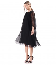 Rochie de cocktail din voal de matase naturala cu cristale la decolteu