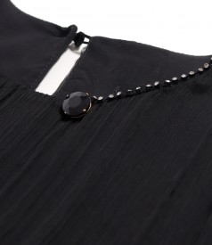 Rochie de cocktail din voal de matase naturala cu cristale la decolteu