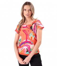 Bluza lejera cu fata din viscoza cu matase naturala imprimata
