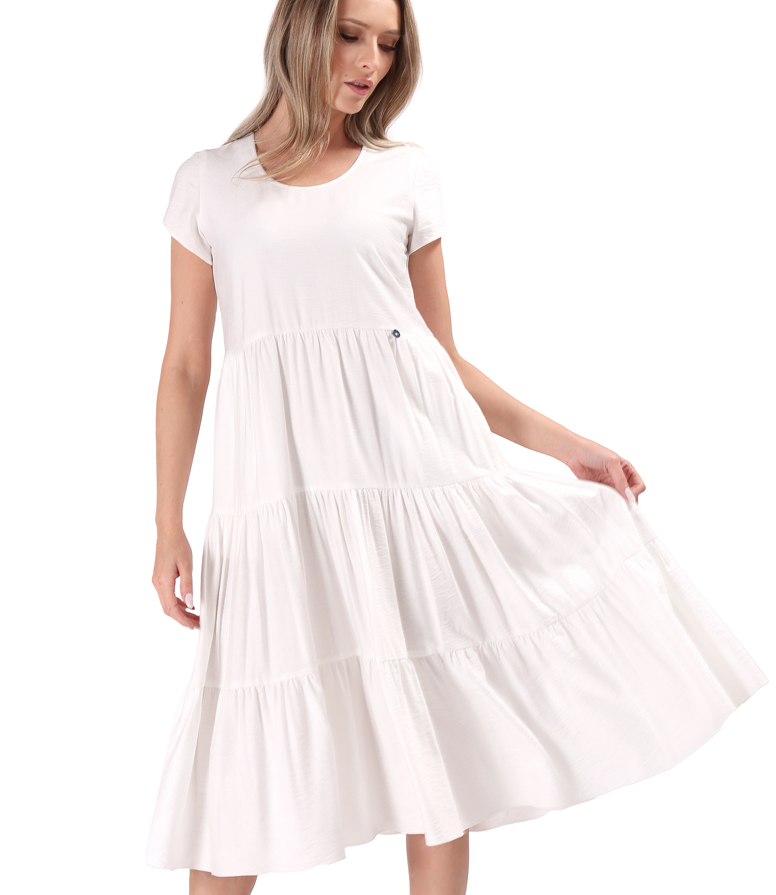 Rochie midi cu volane din viscoza usor creponata