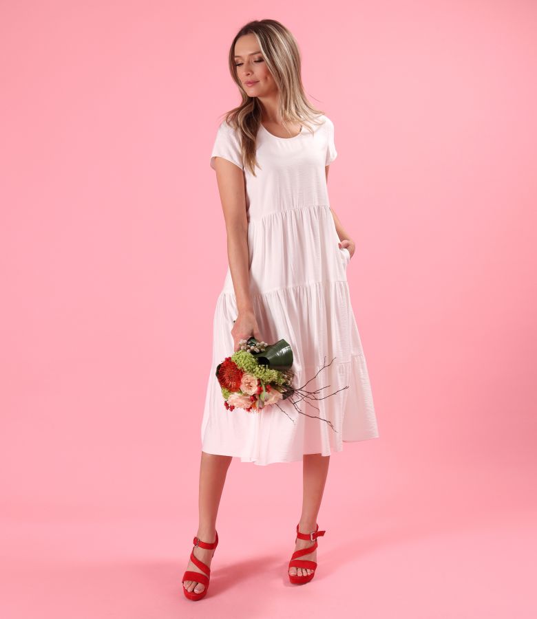 Rochie midi cu volane din viscoza usor creponata