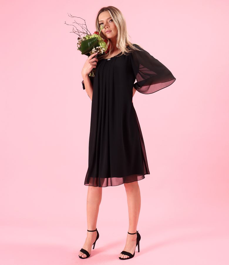 Rochie de ocazie din voal uni cu maneci evazate