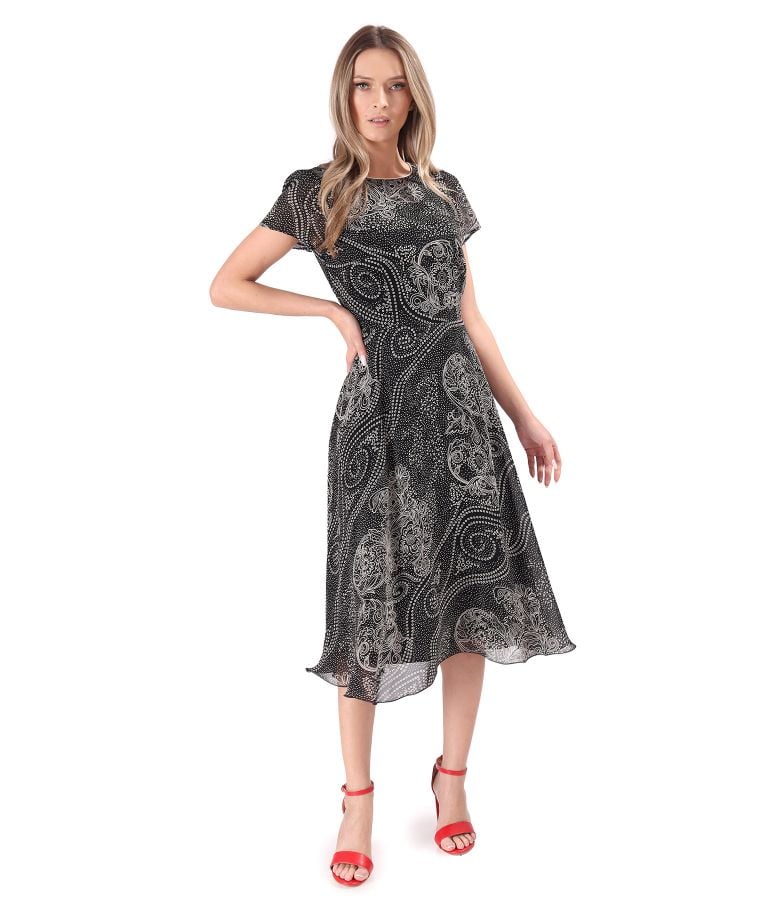 Rochie eleganta midi din viscoza imprimata cu motive florale