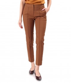 Pantaloni din bumbac elastic cu banda elastica decorativa