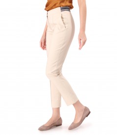 Pantaloni din bumbac elastic cu banda elastica decorativa
