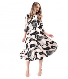 Rochie midi din satin de viscoza imprimata cu motive geometrice