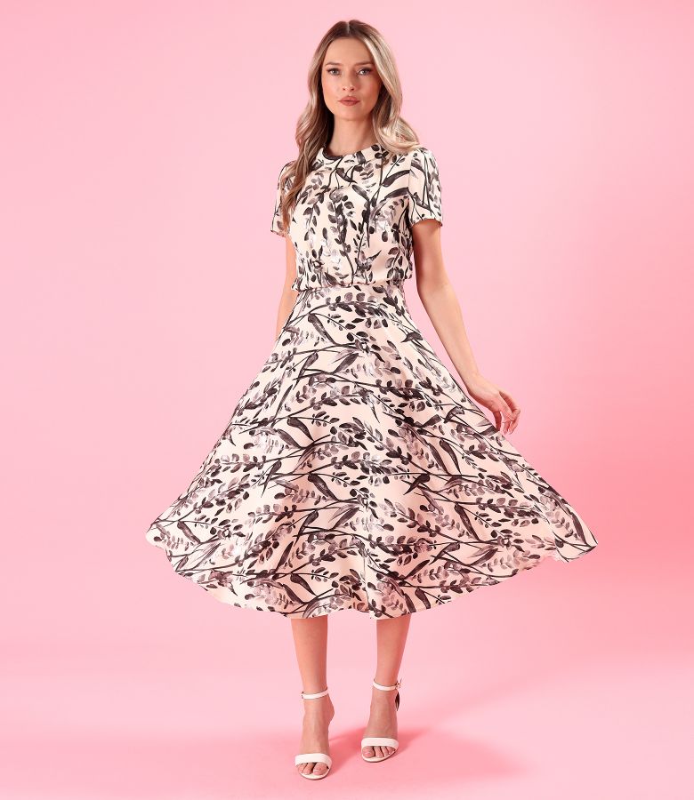 Rochie midi din viscoza cu motive florale si fir de effect