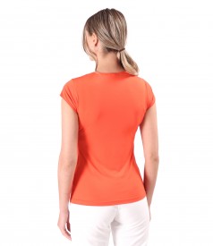 Bluza din jerse elastic cu decolteu in falduri