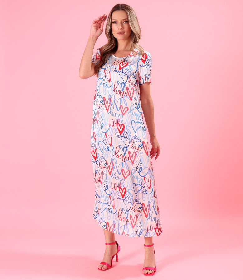 Rochie midi din satin de viscoza imprimata cu inimi
