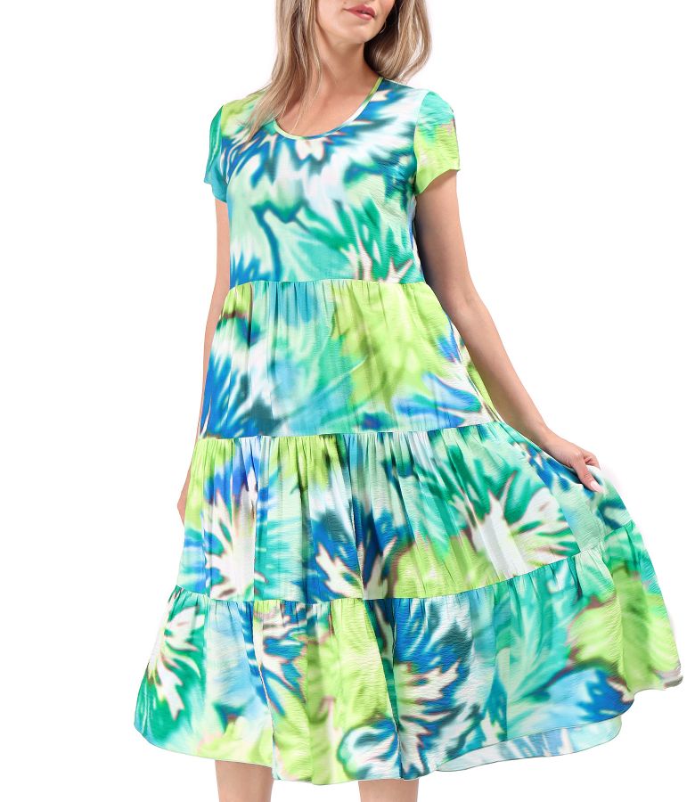 Rochie midi cu volane din viscoza imprimata