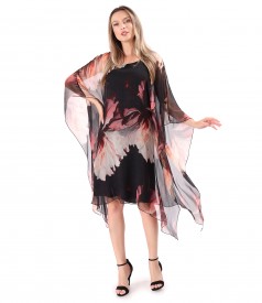 Rochie fluture din voal de matase naturala imprimata cu motive florale