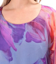 Rochie fluture din voal de matase naturala imprimata cu motive florale