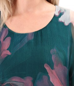 Rochie fluture din voal de matase naturala imprimata cu motive florale