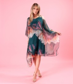Rochie fluture din voal de matase naturala imprimata cu motive florale